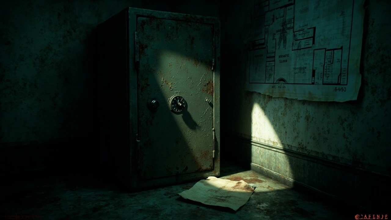RE9 safe code guide showing a Resident Evil Requiem wall safe and combination dial